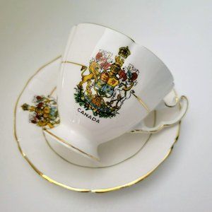 Vintage Royal Adderley Arms of Canada Teacup & Saucer Gold Trim Canadian Crest